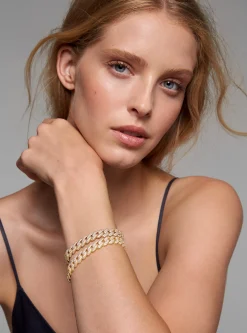 Pulseira achatada com incrustações em prata de lei banhada a metal precioso | Michael Kors [PT]