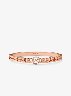 Pulseira rígida com elos achatados com logótipo e incrustações em prata de lei banhada a ouro de 14K | Michael Kors [PT]