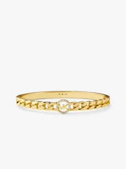 Pulseira rígida com elos achatados com logótipo e incrustações em prata de lei banhada a ouro de 14K | Michael Kors [PT]