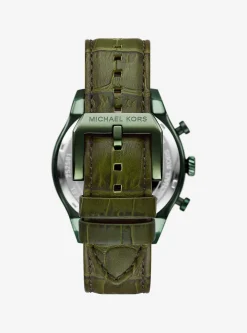 Relógio em verde-oliva e pele com motivo de crocodilo em relevo Panorama de tamanho grande | Michael Kors [PT]
