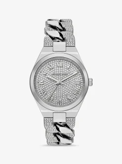 Relógio Lennox com elos achatados em prateado com incrustações | Michael Kors [PT]