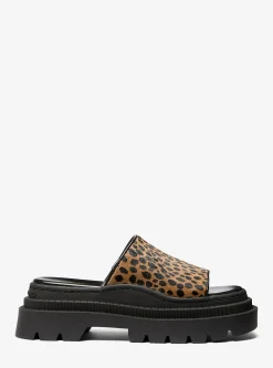 Sandália chinelo com plataforma em pelo de bezerro com estampado de leopardo Kendra | Michael Kors [PT]