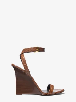 Sandália de cunha em pele com motivo de crocodilo em relevo Claudia | Michael Kors [PT]