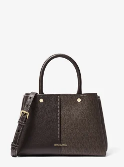 Satchel em pele com logótipo exclusivo Flora média | Michael Kors [PT]