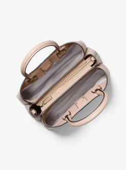 Satchel em pele com logótipo exclusivo Flora média | Michael Kors [PT]