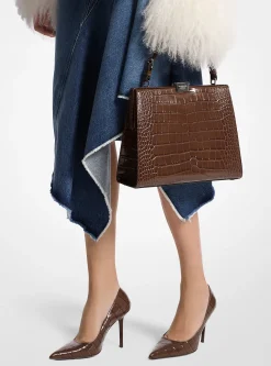 Satchel em pele com motivo de crocodilo em relevo Simone | Michael Kors [PT]