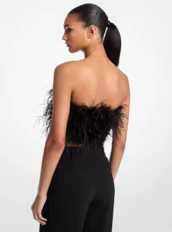 Top tubo em crepe adornado com penas | Michael Kors [PT]