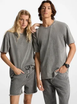T-shirt em malha de algodão com lavagem de efeito desbotado | Michael Kors [PT]