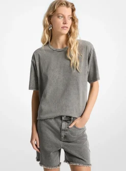 T-shirt em malha de algodão com lavagem de efeito desbotado | Michael Kors [PT]