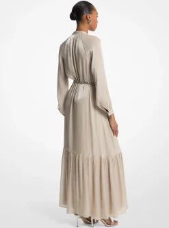 Vestido caftan com cinto em georgette enrugado metalizado | Michael Kors [PT]