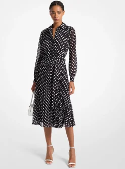 Vestido camiseiro em georgette às bolinhas | Michael Kors [PT]