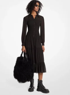 Vestido camiseiro em georgette franzido | Michael Kors [PT]