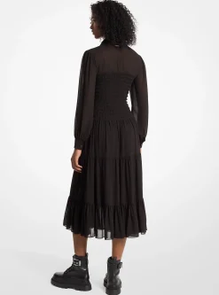 Vestido camiseiro em georgette franzido | Michael Kors [PT]