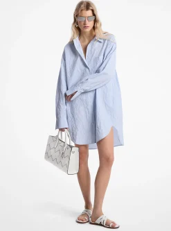 Vestido camiseiro em popelina de algodão enrugado | Michael Kors [PT]