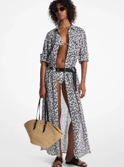 Vestido camiseiro em tela de algodão com estampado floral | Michael Kors [PT]