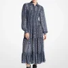 Vestido camiseiro franzido em georgette com estampado de cobra | Michael Kors [PT]