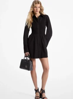 Vestido camiseiro franzido em popelina de algodão elástico | Michael Kors [PT]