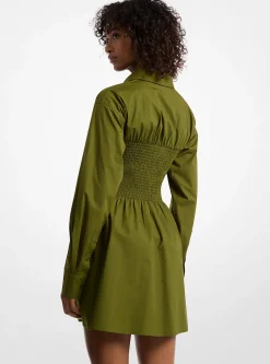 Vestido camiseiro franzido em popelina de algodão elástico | Michael Kors [PT]