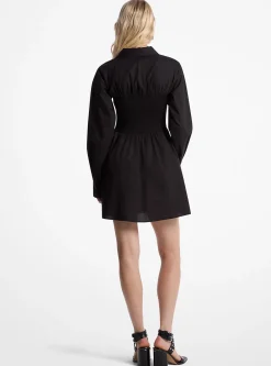 Vestido camiseiro franzido em popelina de algodão elástico | Michael Kors [PT]