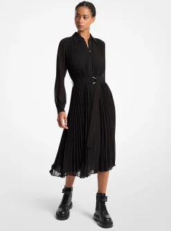 Vestido camiseiro plissado em georgette | Michael Kors [PT]