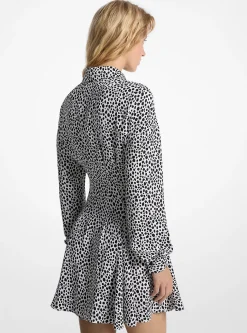Vestido camiseiro plissado em crepe com estampado de leopardo | Michael Kors [PT]