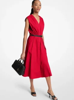 Vestido com cinto em popelina de algodão elástico | Michael Kors [PT]
