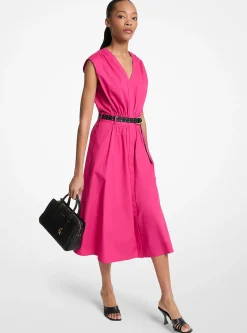 Vestido com cinto em popelina de algodão elástico | Michael Kors [PT]