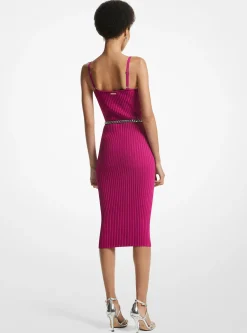 Vestido com corpete e cinto de viscose elástica canelada | Michael Kors [PT]
