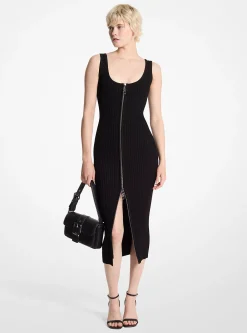 Vestido com fecho de correr em malha elástica canelada | Michael Kors [PT]