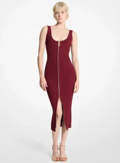 Vestido com fecho de correr em malha elástica canelada | Michael Kors [PT]