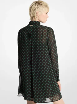 Vestido com gola com laçada em georgette com padrão polka | Michael Kors [PT]