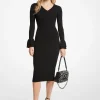 Vestido com punhos com folhos em mistura de viscose canelado | Michael Kors [PT]
