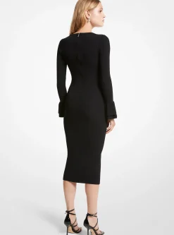 Vestido com punhos com folhos em mistura de viscose canelado | Michael Kors [PT]