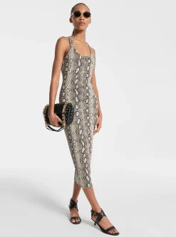 Vestido de costas cruzadas em malha elástica com padrão de cobra | Michael Kors [PT]