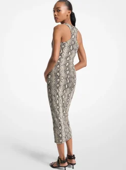 Vestido de costas cruzadas em malha elástica com padrão de cobra | Michael Kors [PT]