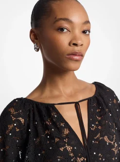 Vestido de decote em V em renda floral entrançada com tachas | Michael Kors [PT]