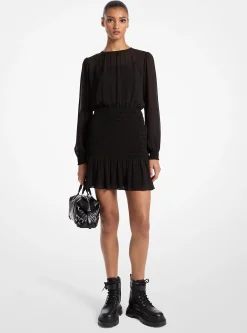Vestido de manga comprida franzido em georgette | Michael Kors [PT]