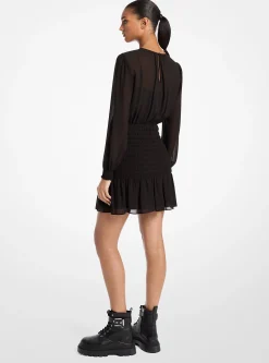 Vestido de manga comprida franzido em georgette | Michael Kors [PT]
