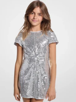 Vestido de manga curta com frente torcida e lantejoulas | Michael Kors [PT]