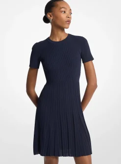 Vestido de manga curta em malha canelada | Michael Kors [PT]