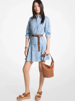 Vestido em popelina de algodão elástico com estampado de zebra | Michael Kors [PT]