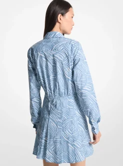 Vestido em popelina de algodão elástico com estampado de zebra | Michael Kors [PT]
