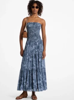 Vestido franzido em camadas em georgette com estampado floral | Michael Kors [PT]