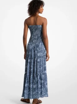 Vestido franzido em camadas em georgette com estampado floral | Michael Kors [PT]