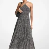 Vestido maxi com decote halter franzido com padrão floral | Michael Kors [PT]