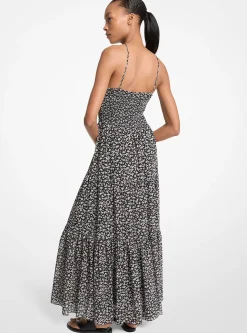 Vestido maxi com decote halter franzido com padrão floral | Michael Kors [PT]