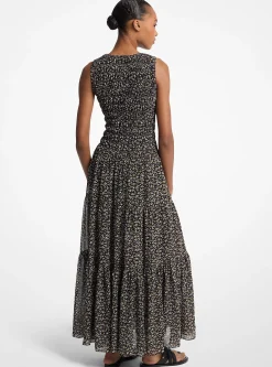 Vestido maxi franzido em georgette com padrão floral | Michael Kors [PT]