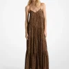 Vestido maxi plissado em georgette com estampado de leopardo | Michael Kors [PT]