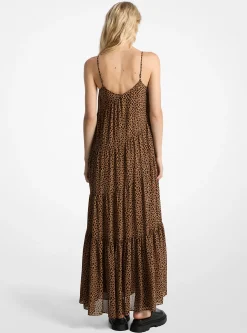 Vestido maxi plissado em georgette com estampado de leopardo | Michael Kors [PT]
