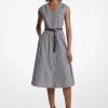 Vestido midi com cinto em popelina de algodão às riscas | Michael Kors [PT]